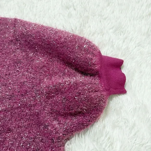 Women Anthropologie Maeve Violetta Tinsel Keyhole Sweater Pink Sparkle Sz Large - Picture 10 of 10